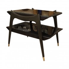 Pair of lacquered wood two tier side tables